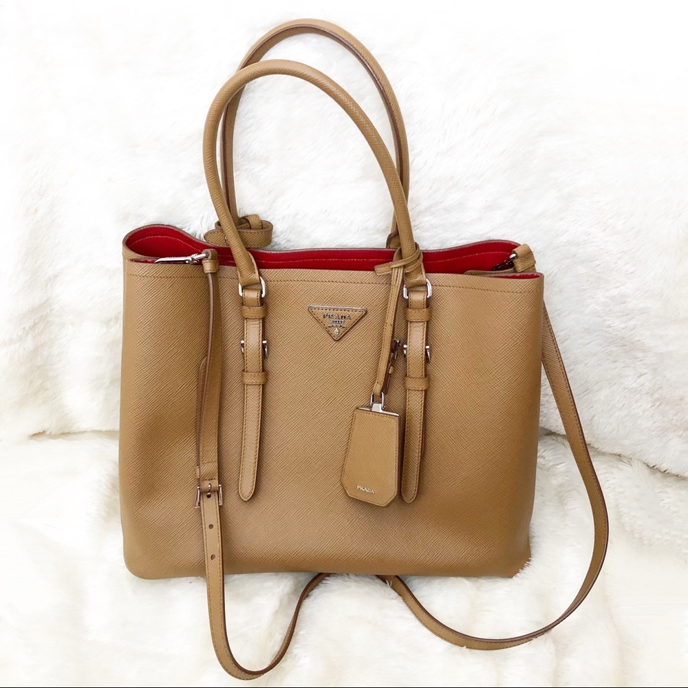 PRADA Double Covered Strap Cuir Saffiano Medium